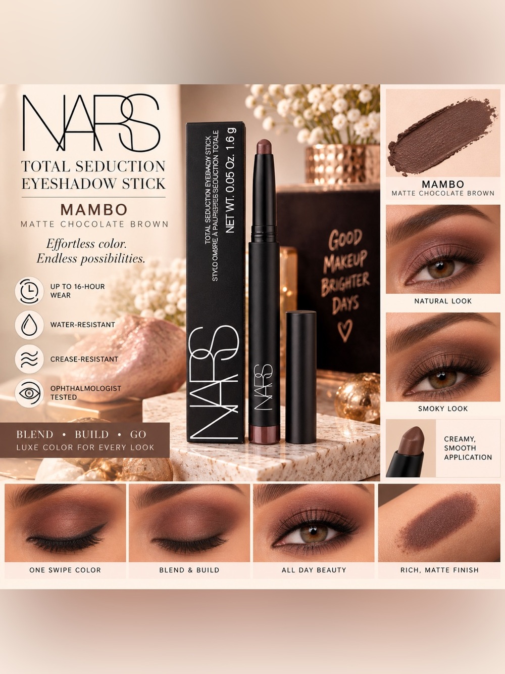 NARS Total Seduction Eyeshadow Stick — Mambo Matte Chocolate Brown 1.6g NIB